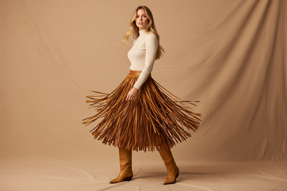 Jupe à franges en cuir