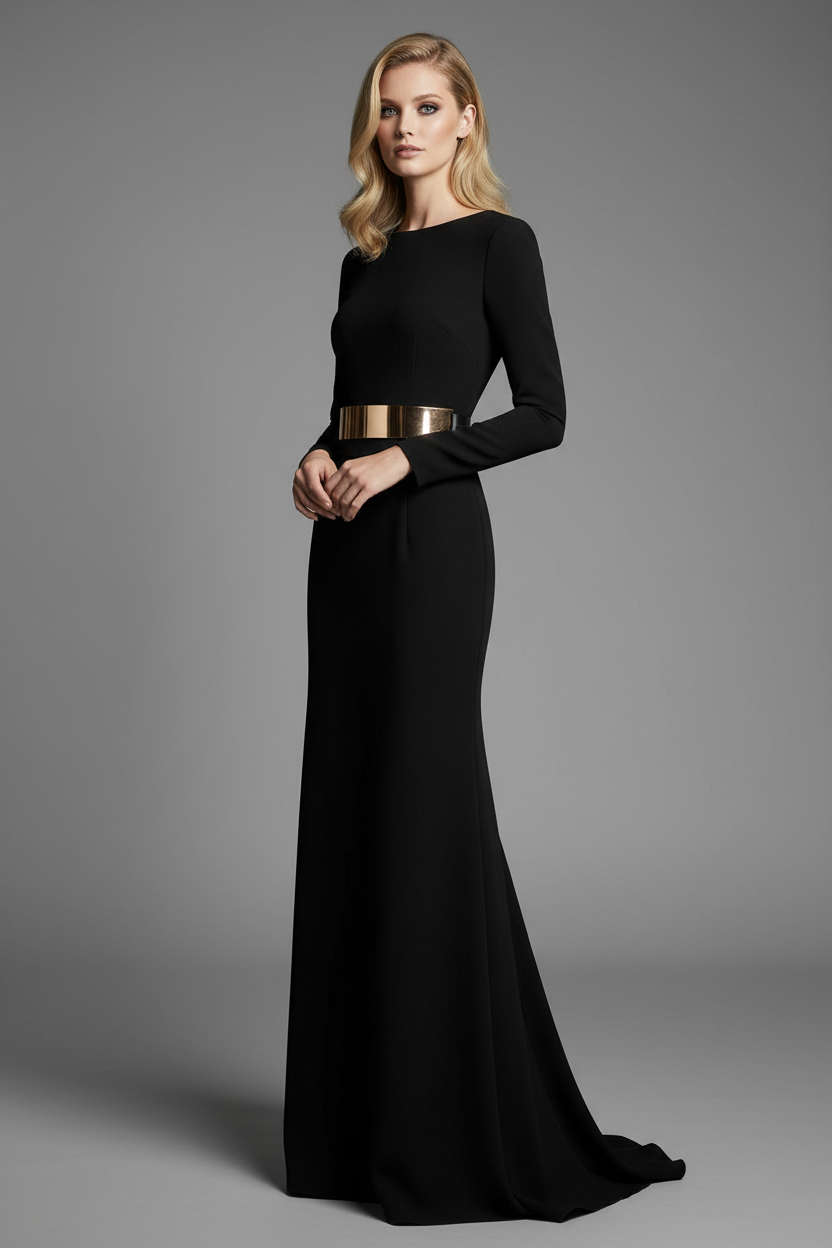 Ornement doré sur robe noire élégante - Inspiration haute couture