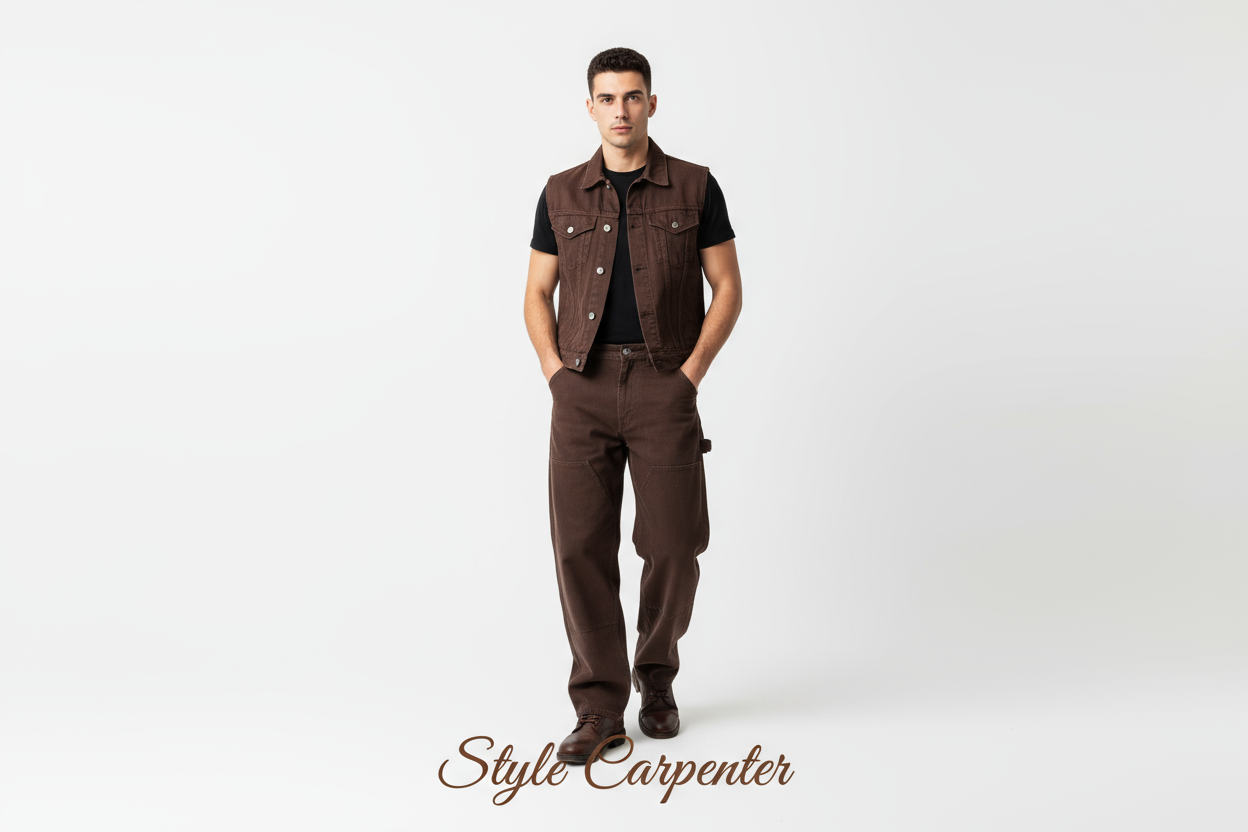 Style Carpenter - Pantalon utilitaire en jean marron foncé