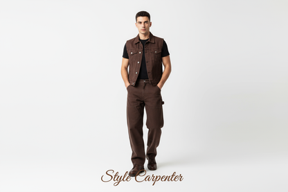 Style Carpenter - Pantalon utilitaire en jean marron foncé