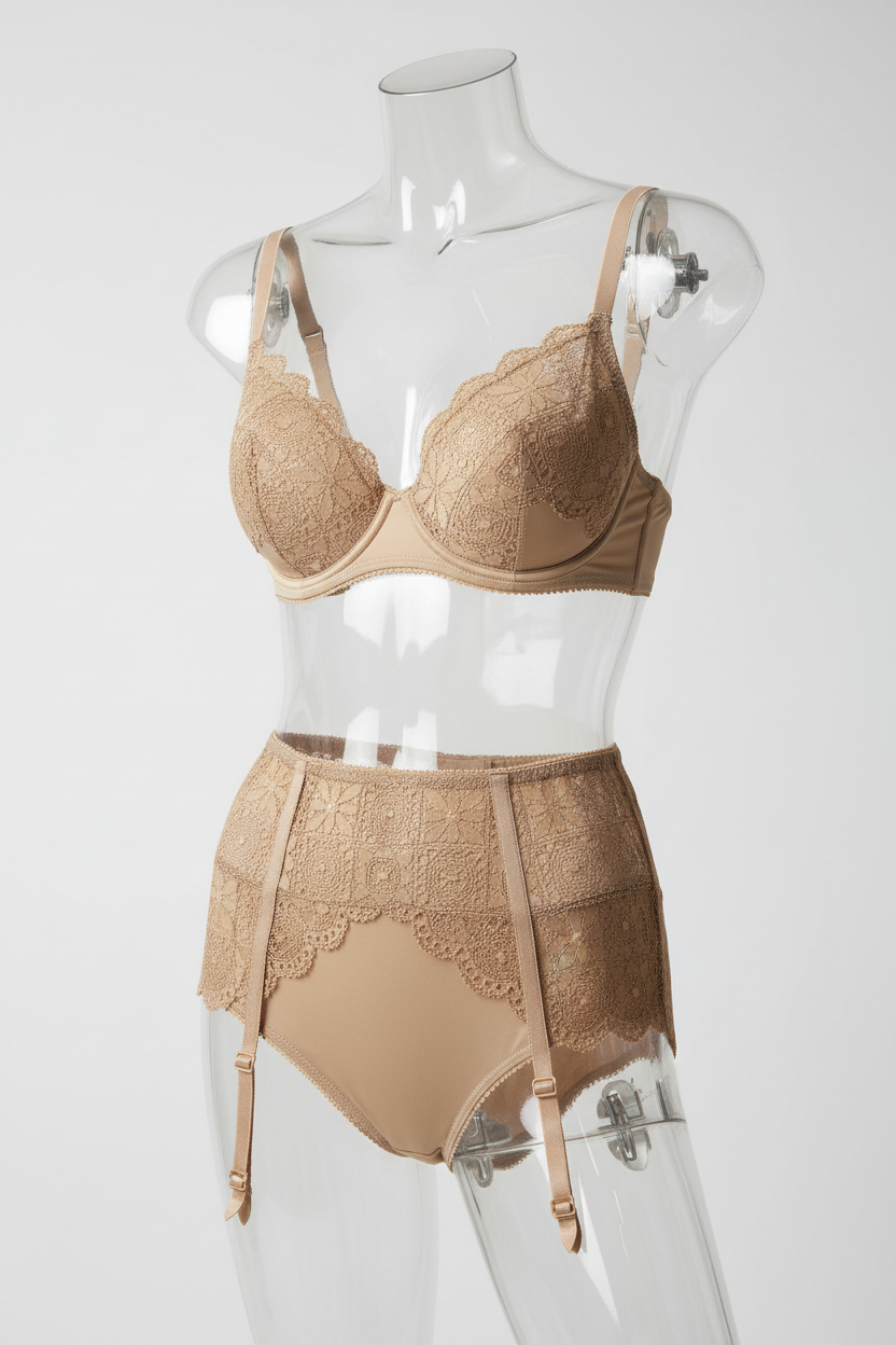 Lingerie en dentelle beige lycra - luxe et confort