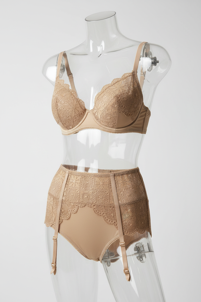 Lingerie en dentelle beige lycra - luxe et confort