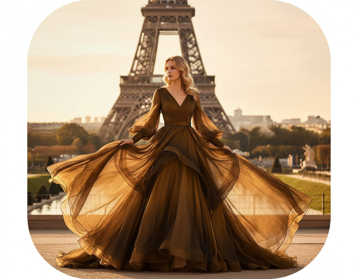 Idée de création BHTissus - Mousseline de soie mordoré Tour Eiffel