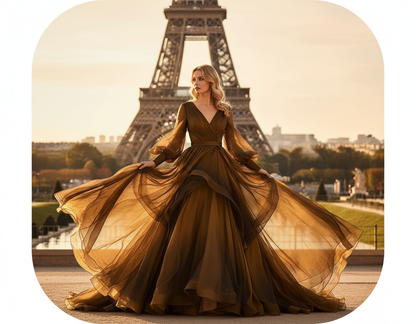 Idée de création BHTissus - Mousseline de soie mordoré Tour Eiffel