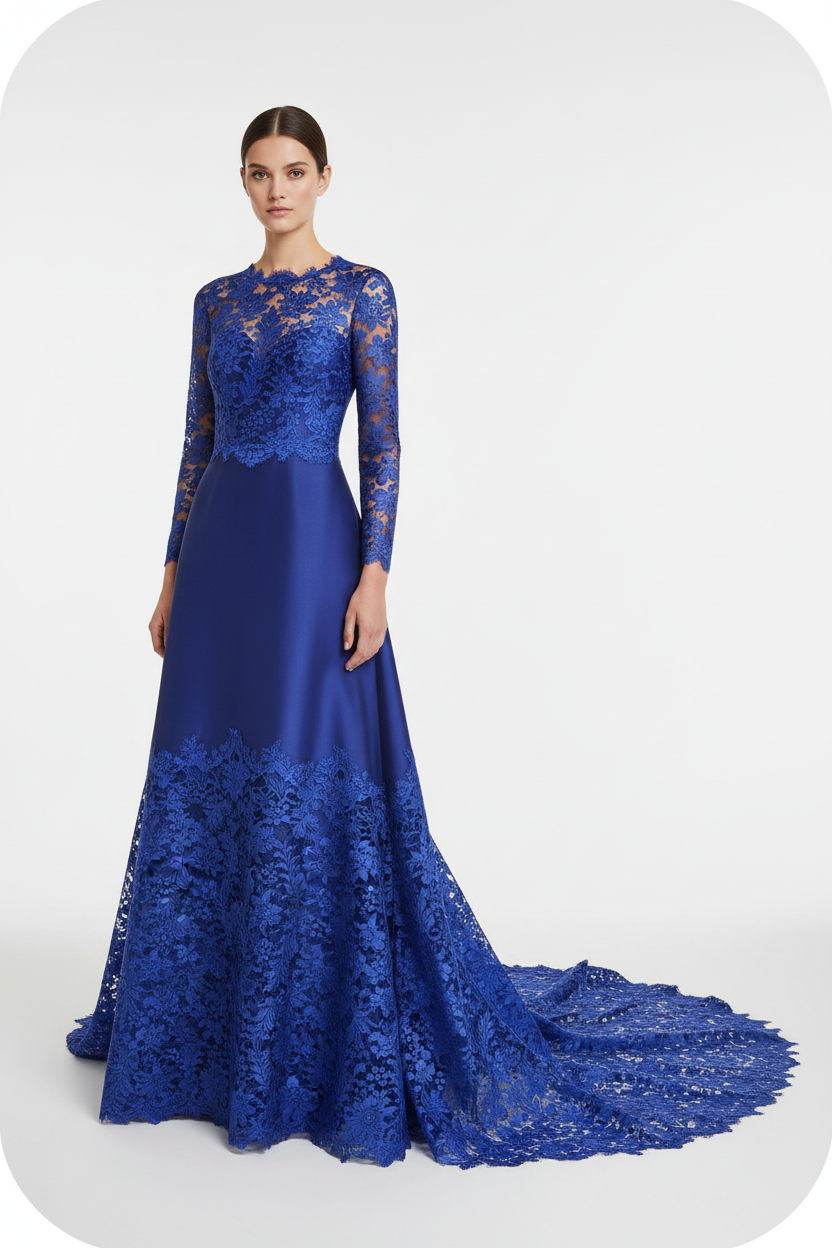 Robe en dentelle bleu indigo grande largeur - confection élégante
