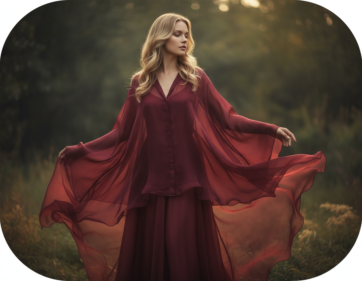 Chemisier vaporeux en mousseline de soie changeante haute couture