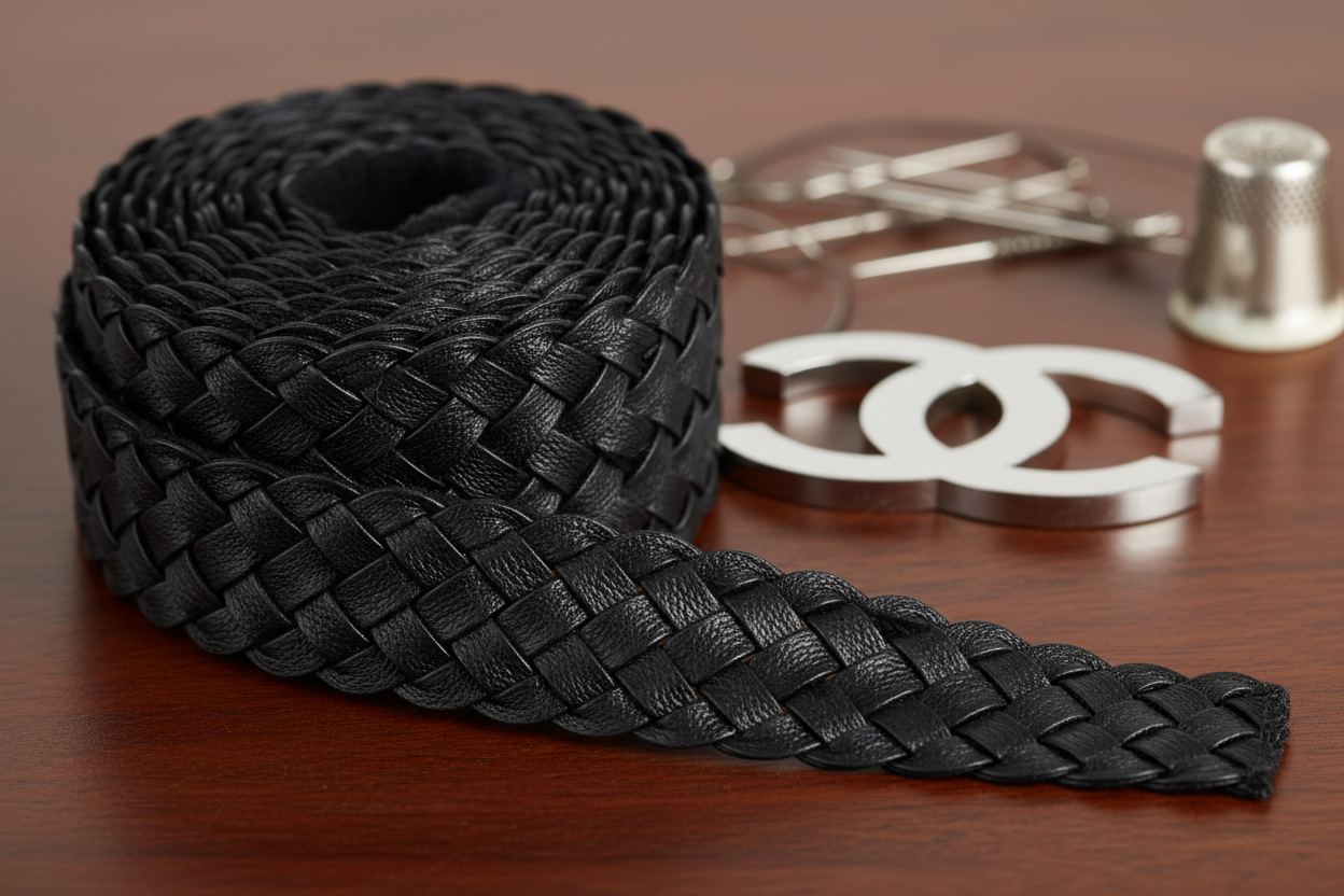Galon style Chanel simili cuir noir 35 mm - Ruban tressé haute couture