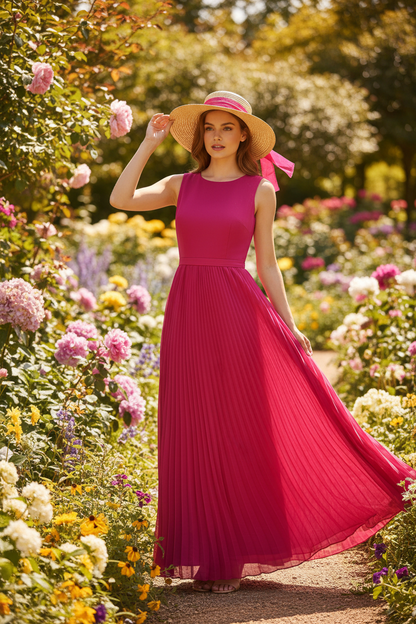 Mousseline Plissée Fuchsia 150 cm