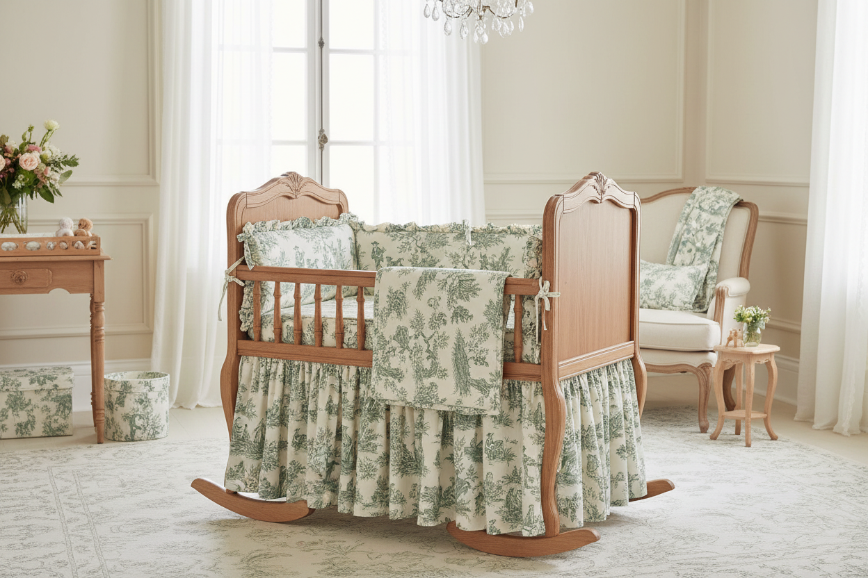 Berceau bébé en Toile de Jouy verte