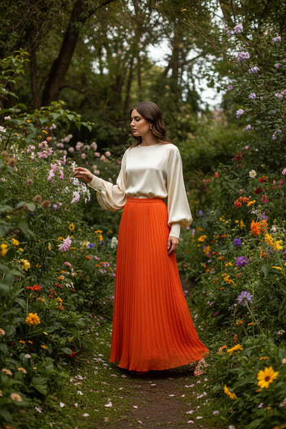 Tissu Mousseline Plissée Orange — Laize 150 cm