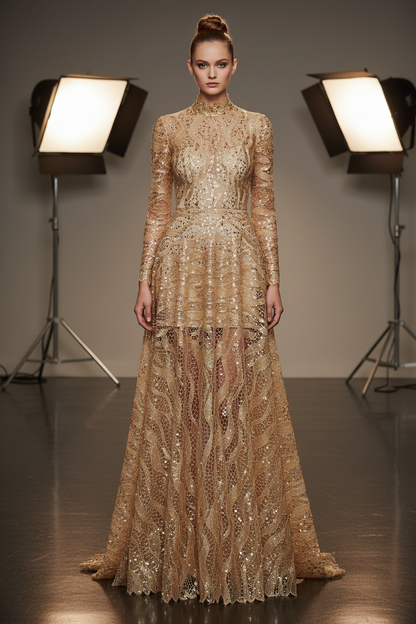 Robe de soirée élégante en dentelle guipure paillettes