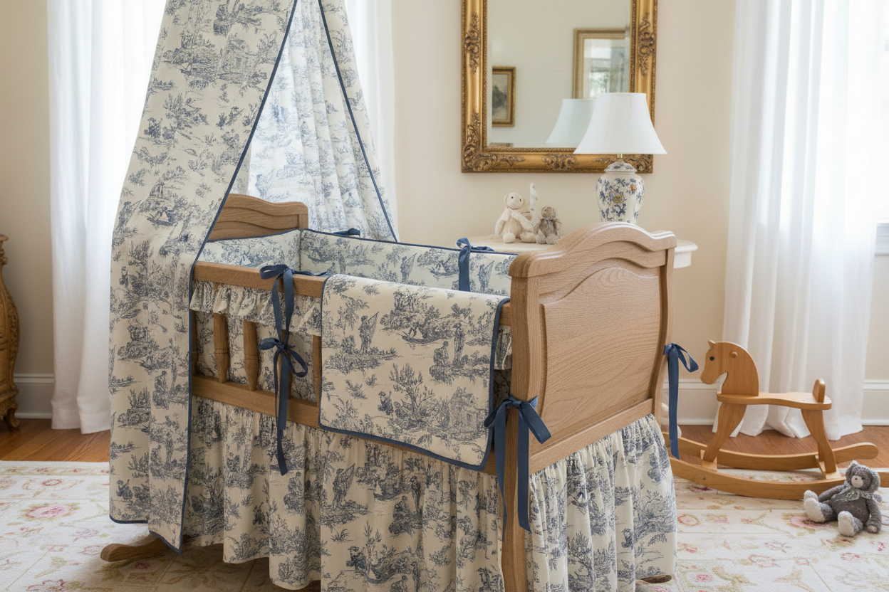 Berceau bébé en Toile de Jouy bleue