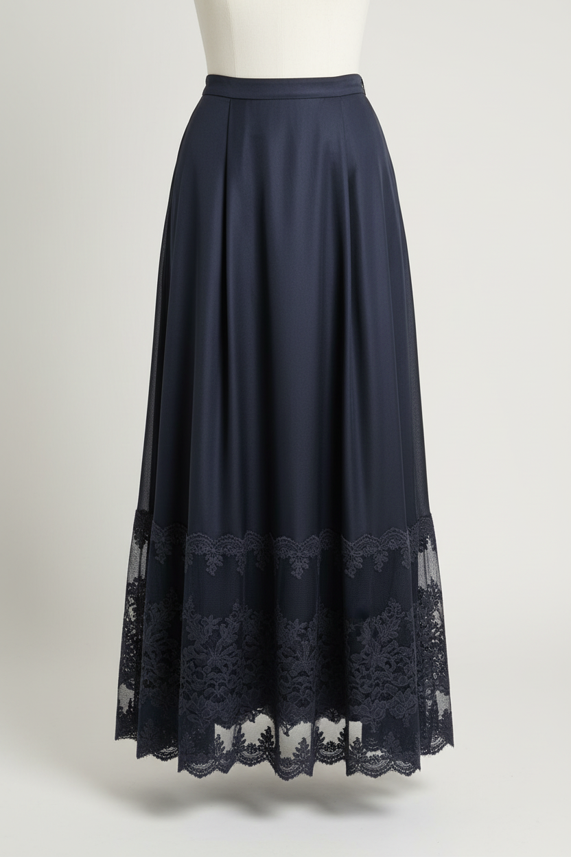 Jupe avec dentelle brodée bleu marine sur tulle 7cm - bordure raffinée