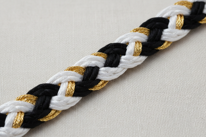 Galon tressé tricolore 15 mm noir blanc doré - Cordon luxe style Chanel