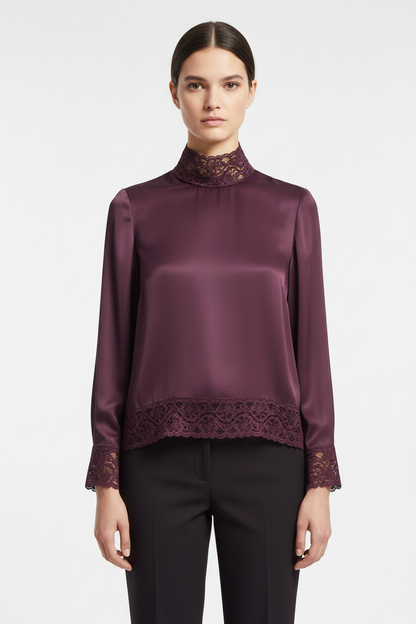 Top avec dentelle prune 5cm - galon festonné