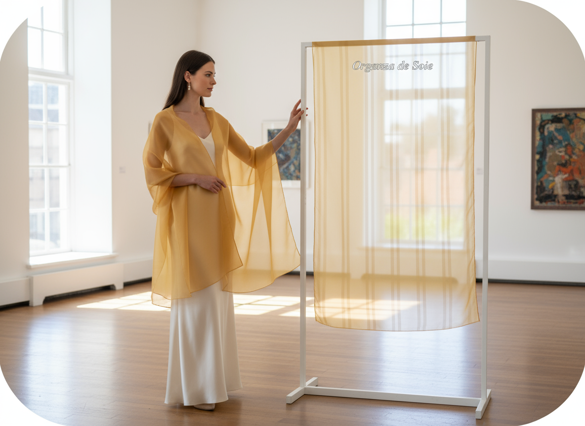 Étole en organza de soie miel doré