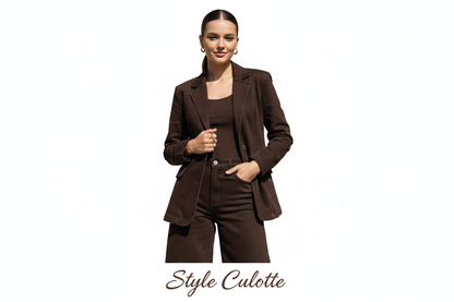 Style Culotte - Pantalon court large en jean marron foncé