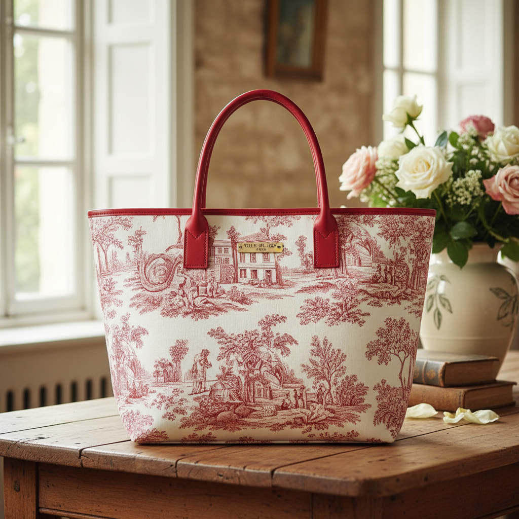 Sac cabas en Toile de Jouy rouge