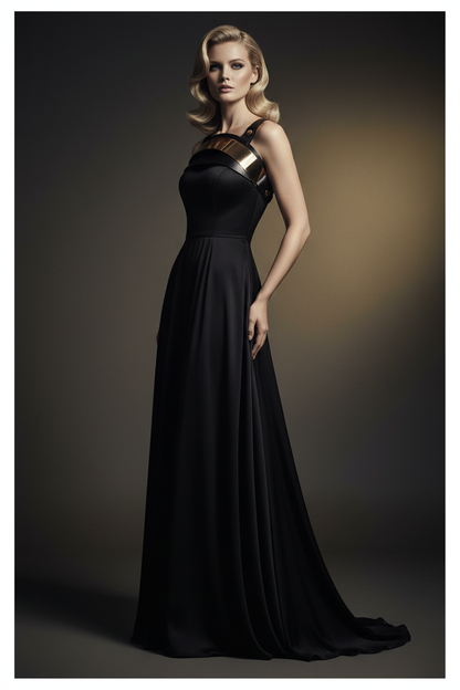 Embellissement doré sur robe de soirée - Élégance raffinée