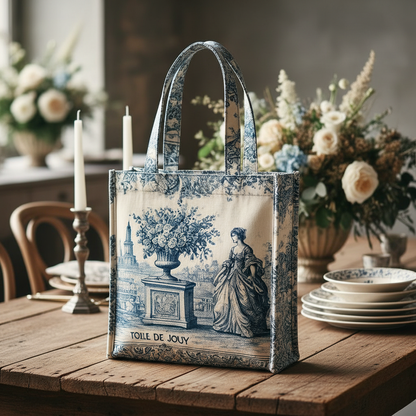Sac cabas en Toile de Jouy bleu indigo