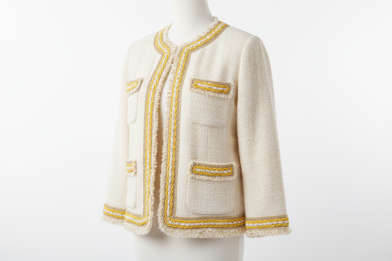 Galon Tressé Tricolore 15mm Jaune Blanc Doré - Cordon Décoratif Luxe Style Chanel