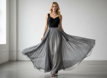 Idée de création BHTissus - Jupe mousseline de soie gris