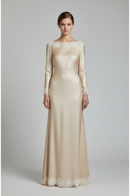 Robe avec dentelle brodée écru fleurs sur tulle 8cm - finition romantique