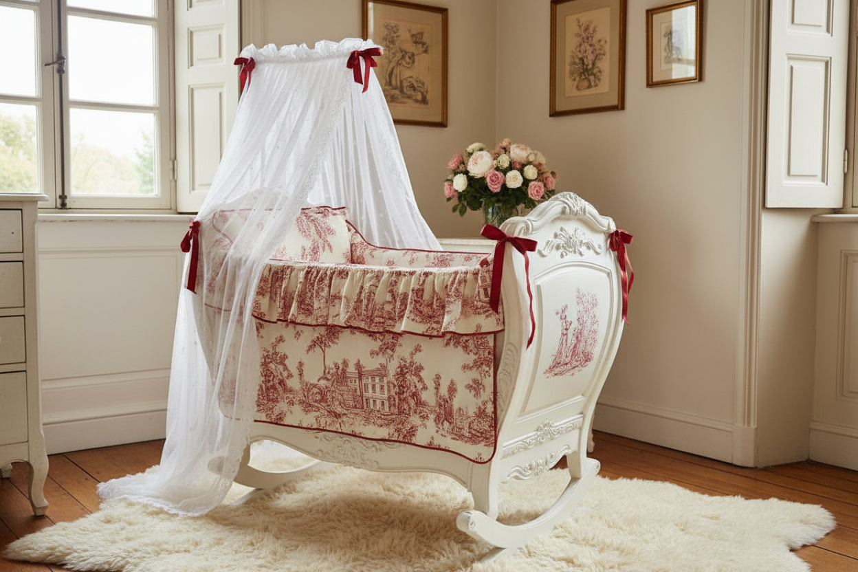 Berceau bébé en Toile de Jouy rouge