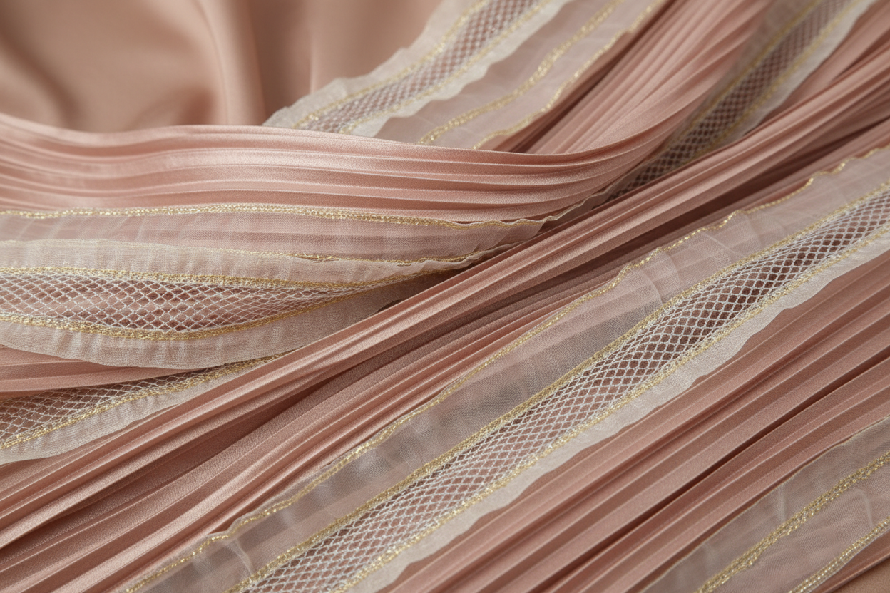 Ruban plissé satin organza filet 85 mm stretch élégant - Mercerie luxe