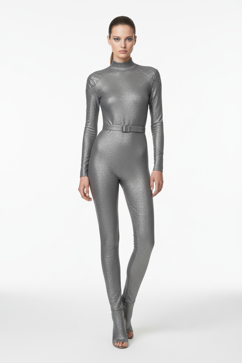 Jersey Lycra Gris Brillant au Mètre - Tissu Fluide et Extensible