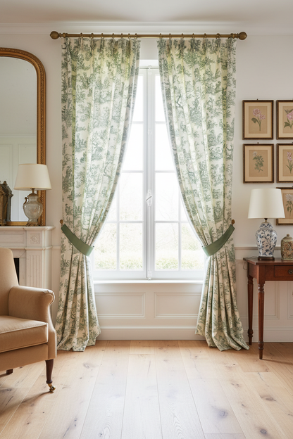 Rideaux élégants en Toile de Jouy verte coton français