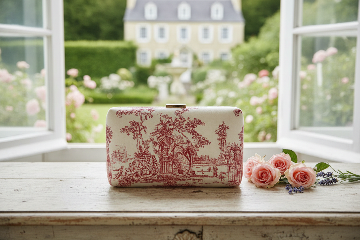 Pochette élégante en Toile de Jouy rouge