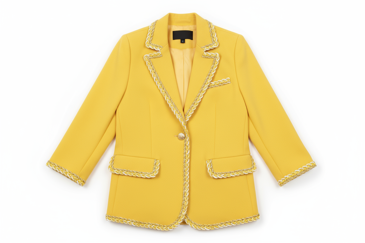 Galon Tressé Tricolore 15mm Jaune Blanc Doré - Cordon Décoratif Luxe Style Chanel