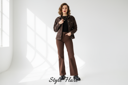 Style Flare - Pantalon évasé en jean marron foncé