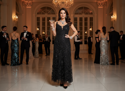 Robe cocktail tulle perlé noir - Evening dress