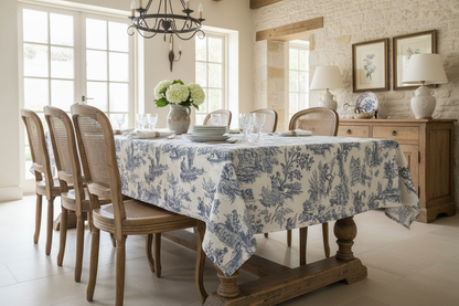 Nappe de table en Toile de Jouy bleue