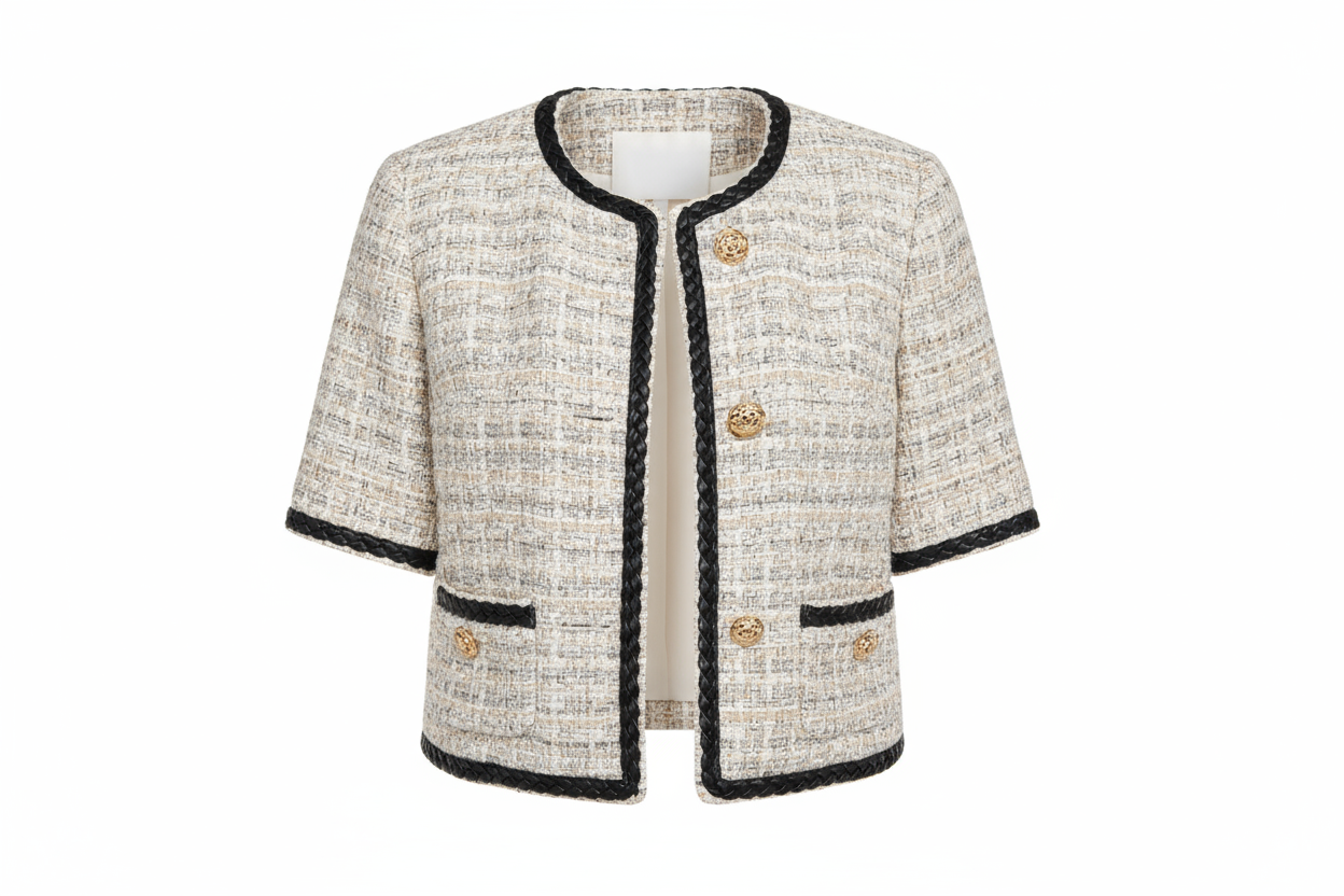 Galon Style Chanel Simili Cuir Noir 35mm - Ruban Tressé Haute Couture pour Veste Courte, Jupe Tweed et Customisation