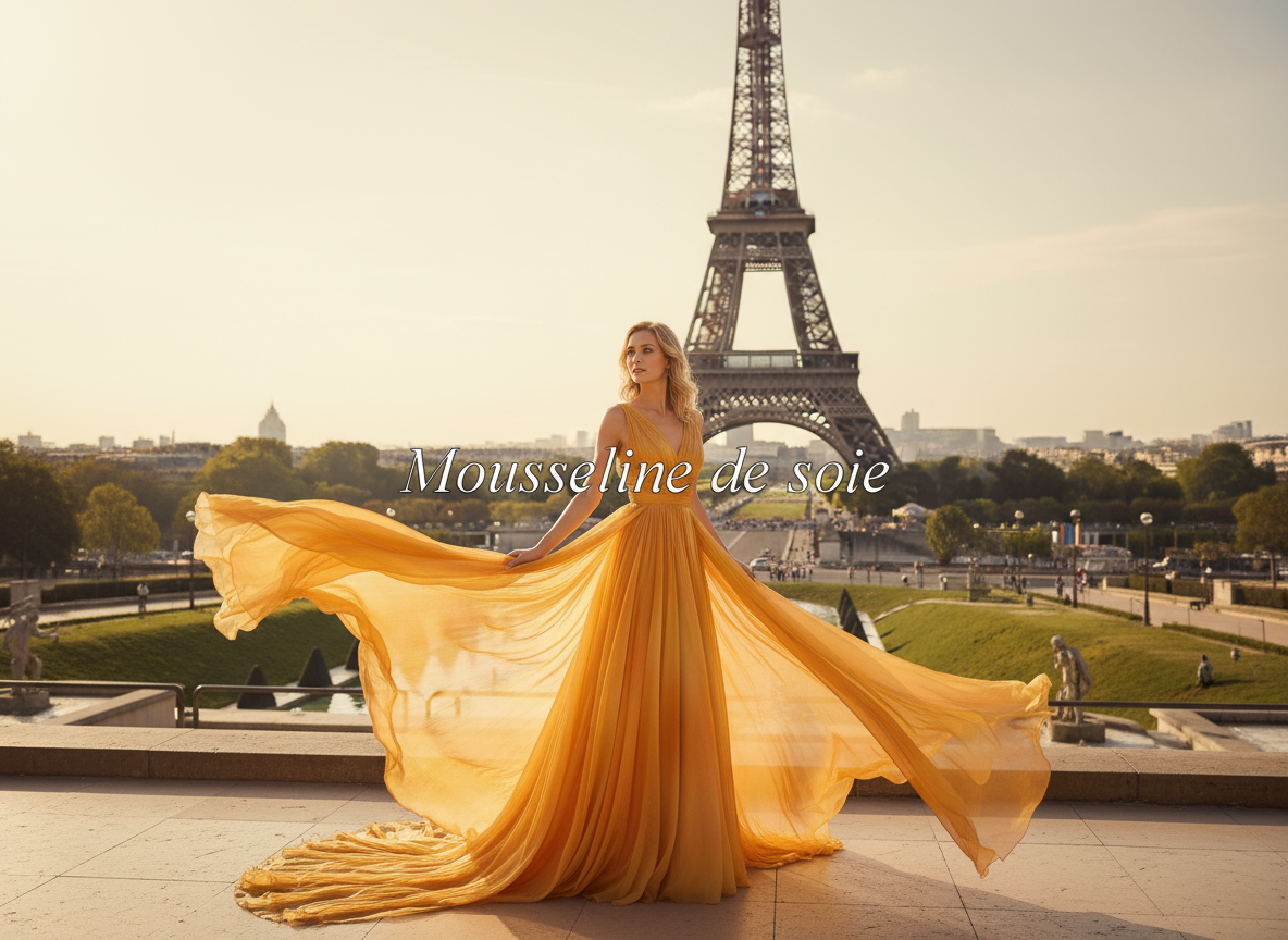 Idée de création BHTissus - Mousseline de soie orange Tour Eiffel