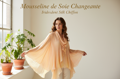 Mousseline de Soie Changeante Pêche et Jaune 145 cm - Haute Couture