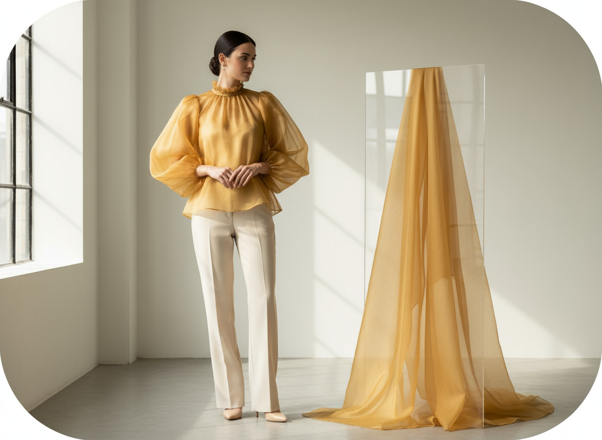 Chemisier en organza de soie miel doré