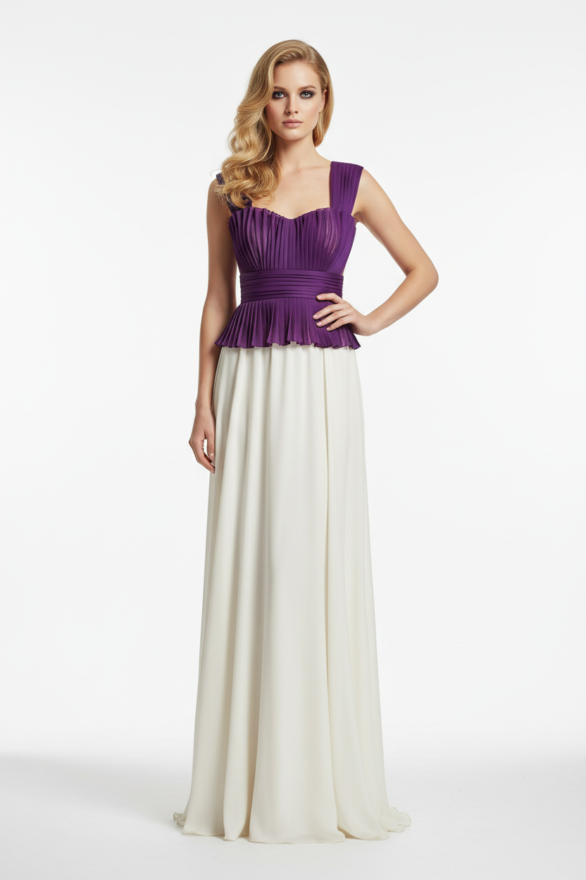 Robe élégante décorée avec ruban mousseline plissé violet 12cm
