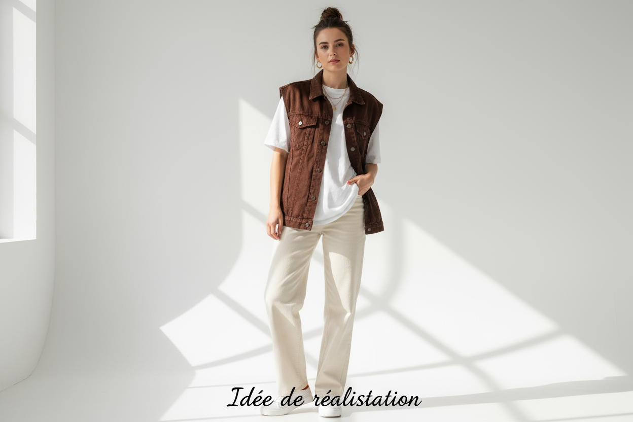 Idée de réalisation - Gilet tendance en jean marron foncé