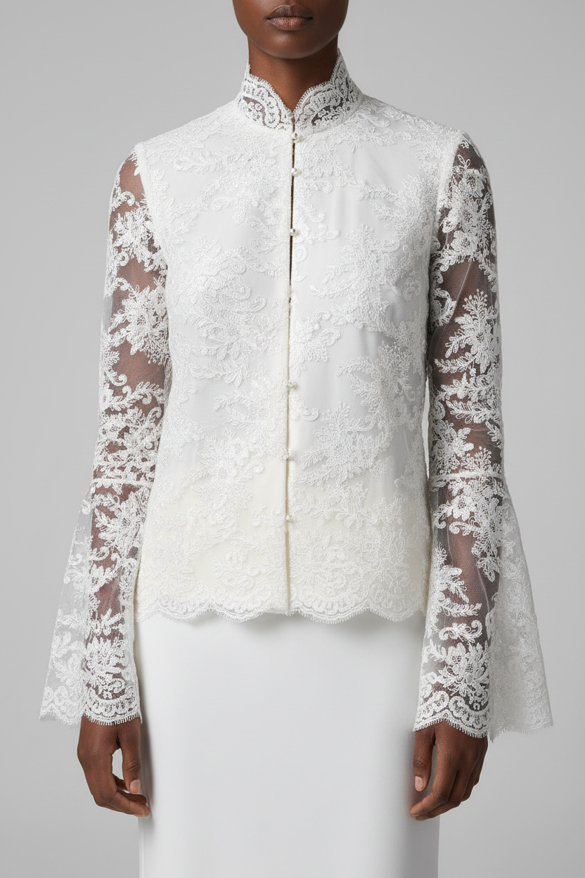 Top en dentelle brodée blanche - création raffinée