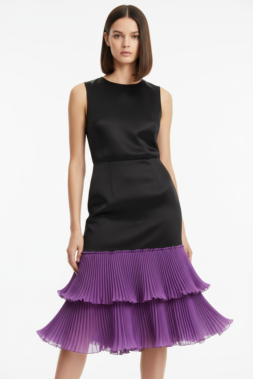 Jupe noire avec bordure ruban mousseline plissé violet 12cm