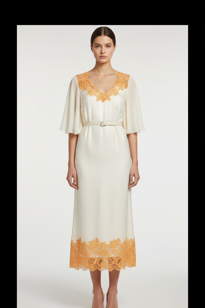 Robe d'été avec dentelle lycra orange 8cm - customisation colorée vibrante
