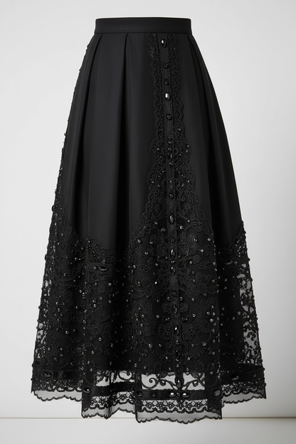 Jupe avec dentelle perlé noir sur tulle - finition élégante