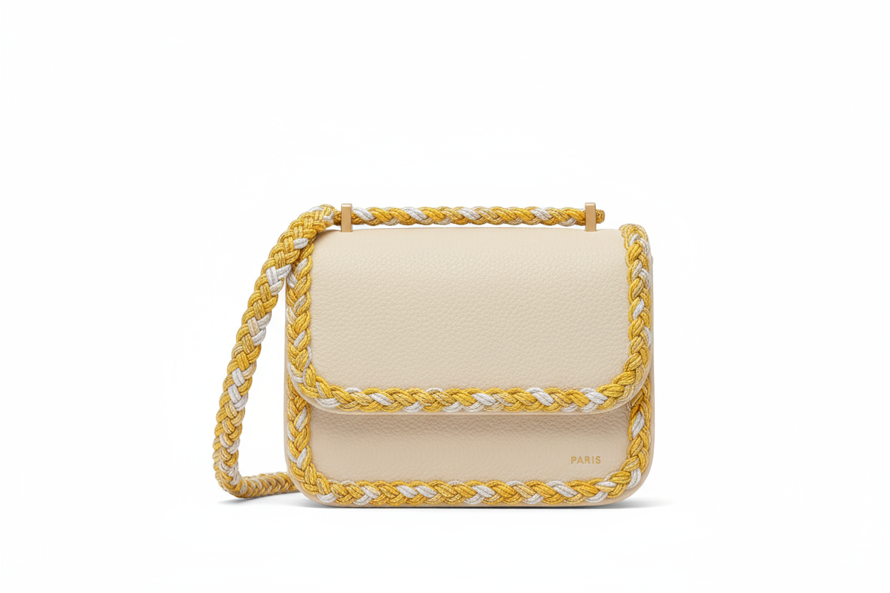 Galon Tressé Tricolore 15mm Jaune Blanc Doré - Cordon Décoratif Luxe Style Chanel