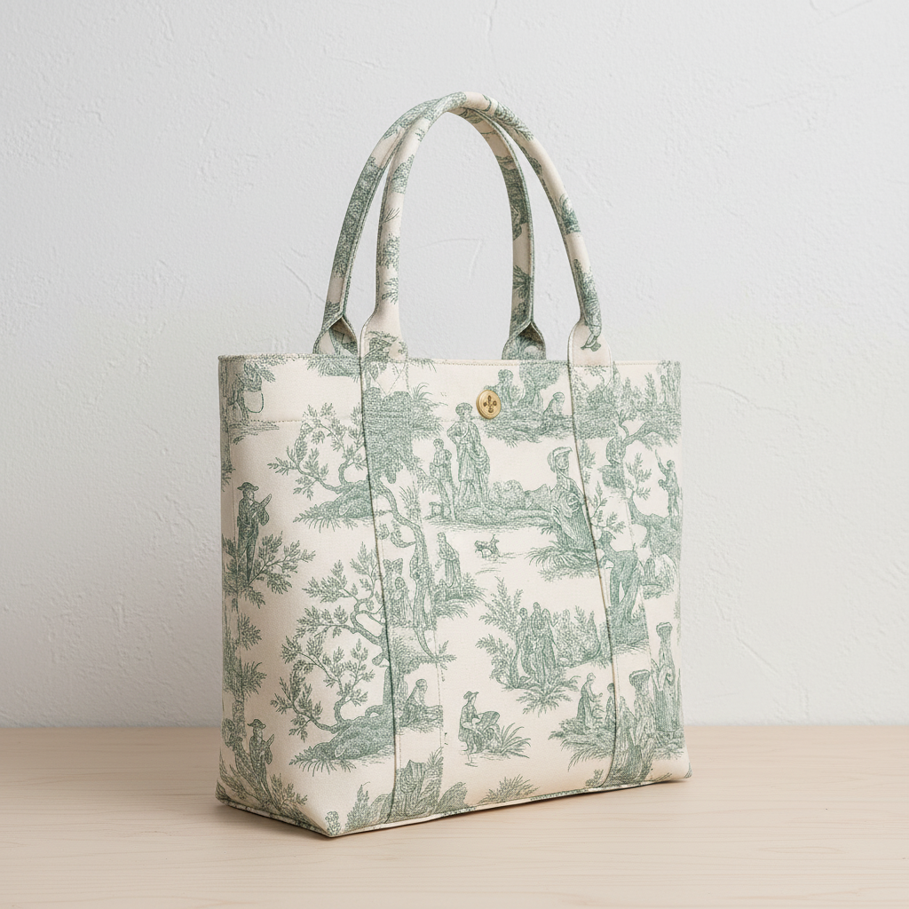 Sac cabas en Toile de Jouy verte fabrication française