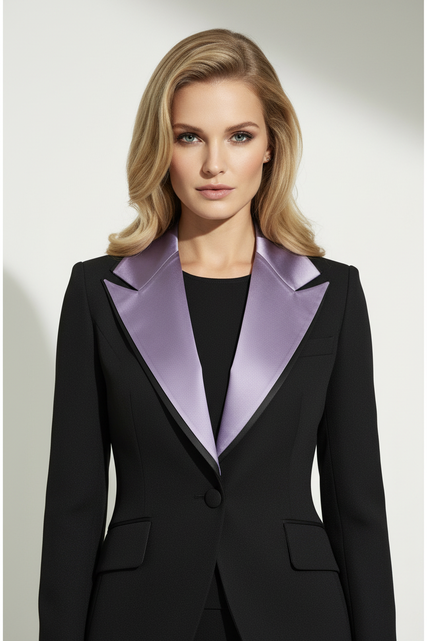 Col satin violet parme élégant - encolure smoking couture