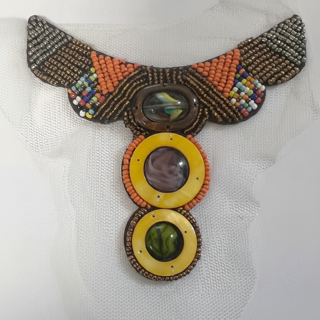 Patch artisanal perles et cabochons - style indien traditionnel